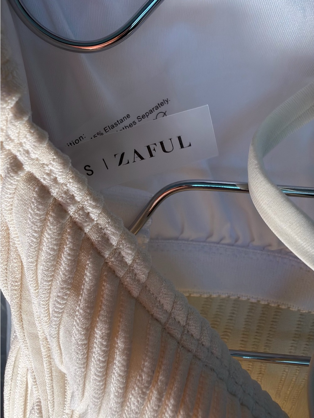 Zaful Cream Ribbed Drawstring Two-Piece Bikini - Picture 8 of 9